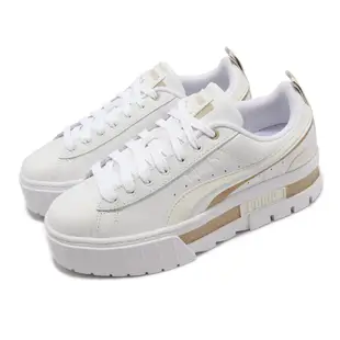 Puma 休閒鞋 Mayze FS Interest Wns 女鞋 白 卡其棕 厚底 彎刀 增高 基本款 皮革 38747401