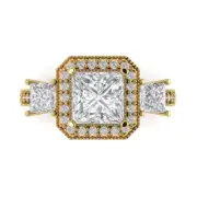 14K Yellow Gold 3-Stone Anniversary Ring, 3.005 ct Princess Cut Sim Diamond