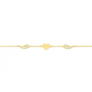 9ct Gold 19cm Cubic Zirconia Trace Bracelet With Hearts And Wings in Clear