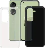 Generic Black + Transparent Cover for Asus Zenfone 10 + HD Tempered Glass, Silicone Shell TPU Protective Back Case - Scratch Screen Protector for Asus Zenfone 10 (5,9")