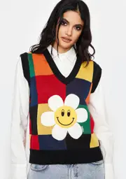 [Minga] Happy Flower Rainbow Check Vest