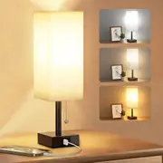 Clora 2 Pack Bedside lamp Bedroom Table Light Nightstand USB Charging 3 Color Mode Home Beige Lampshade