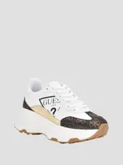 GUESS Women's White Calebb Logo Low Top Sneakers Size: 6, Synthetic