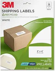 3M Recycled Shipping Labels for Laser/Inkjet Printers, White, 2 x 4 Inches, 25 Sheets per Pack (3700-S)