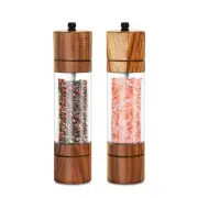 Acacia Wood Salt Grinder and Pepper Grinder Set Premium Acrylic Salt and Pepp...