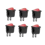 6PCS Rocker Power Switch ON/Off Latching Round Toggle Switch 2Pin ON-OFF Red