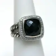 DAVID YURMAN New Albion 11mm Silver Black-Onyx Pave Diamond Split Shank Ring 6