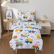 NTBED 4 Pieces Construction Toddler Bedding Set for Baby Boys,Watercolor Truck Vehicles Excavator Cars Printed, Includes Comforter, Flat Sheet, Fitted Sheet and Pillowcase,Multi