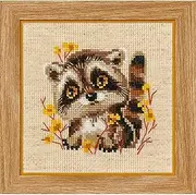 RIOLIS - Little Raccoon 1754, Cross Stitch Kits 5,12" x5,12, Cross Stitch Kits for Beginners & Advanced, Crossstitching Kits Adult, Counted Stitching Kits, Embroidery Kit