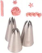 1M 2D 2F Piping Tip,Open Star Tip and Drop Flower Icing Tip for Rosette Cake Cup