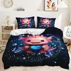 Axolotl Duvet Cover Set Twin Size, Kawaii Pink Salamander Axolotl Pattern