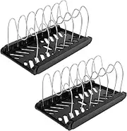 AwObEpl 2PCS Pot and Pan Organizers Rack Multipurpose Anti Slip Pot Lid Holder Space Saving Cookware Baking Frying Rack Adjustable Cookware Baking Storage Holder for Kitchens