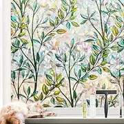 NINETREX Window Privacy Film Stained Glass Window Film 3D Decorative Cling,Sun Blocking Static Cling Removable Film for Glass Door,Home Decor Window Cover Non-Adhesive 17.5 x 78.7 inches,Leaf