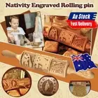 Christmas Wooden Embossing Rolling Pin Engraved Elk Baking Cookies Cake RollCE