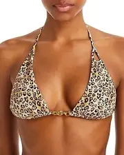 PQ Swim LEOPARD Chain Trim Printed Bikini Swim Top, US Large