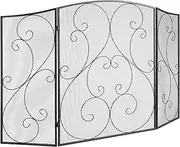 VEVOR Fireplace Screen 3 Panel, Sturdy Iron Mesh Fireplace Screen, 122(L) x76.7(H) CM Spark Guard Cover, No Assembly Required, Free Standing Fireplace Fence Grate for Living Room Home Decor Vintage
