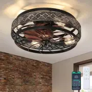 Low Profile Caged Ceiling Fans with Lights and Remote, Flush Mount Ceiling Fa...