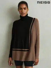 Reiss Black/Mink Sophia Colourblock Roll Neck Split Hem Jumper (E86651) | $180