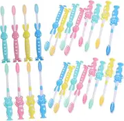 OHPHCALL 32ct Soft Bristles Kids Toothbrushes Mini Toothbrushes for Toddlers Gentle on Gums Cartoon Design Suction Cup Stand