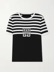 [Givenchy] Givenchy - Appliquéd Striped Cotton-jersey T-shirt - Black - x small x small Black