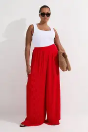 Plus Size Pleated Woven Wide Leg Pants