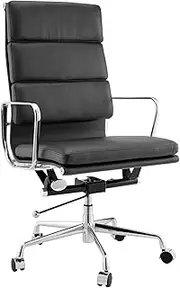 Matt Blatt Eames Premium Replica High Back Soft Pad Office Chair Genuine Leather (Black/Chrome) - MBEAPOCHBLA