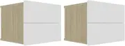 Set of 2 Floating Nightstand Wall Mounted Nightstand Bedside Shelf Floating Wall Shelf Floating Table End Table in Bedroom, Living Room, Office, White and Sonoma Oak 40x30x30 cm Engineered Wood