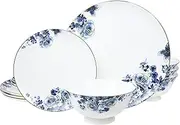 LE POTOCIO Fine Bone China Dinnerware Set for 4, 12-Piece Blue and White Porcelain Dinnerware Set (Blue)