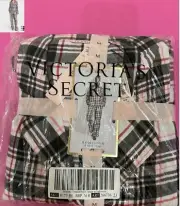 New Victorias Secret Pink Black Flannel sleepwear long Pajama pj set M / L tag