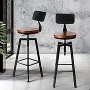 [Levede] 1x Bar Stool Kitchen Wooden Metal Backrest Barstools Industrial Swivel