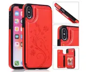 For iPhone X/XS Leather Cover Wallet - Red
