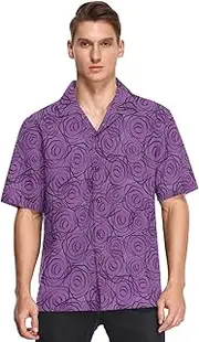 [GuoChe] Hawaiian Mens Button Up Short Sleeve Shirt Purple Rose Floral Valentine's Day Activewear Camisa de Playa para Hombre