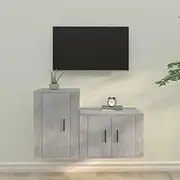 2 Piece TV Cabinet Set, Wall-Mounted Floating Entertainment Console for Living Room, Concrete Grey Engineered Wood Media Storage Unit