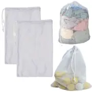 Set of 2 Heavy Duty Mesh Bags with Drawstring for Laundry Utility Tote Diving