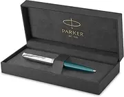 Parker 51 Ballpoint Pen | Teal Blue Barrel with Chrome Trim | Medium Point with Black Ink Refill | Gift Box
