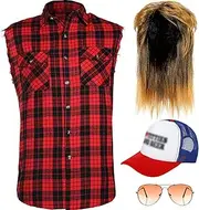 SATINIOR Blonde Mullet Wig for Men 70S 80S Rock Costume Sleeveless Shirt Metal Frame Blonde Sunglasses Hat (Large Shirt)