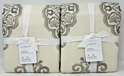 New~Pottery Barn~ 2 Asher Medallion BLACKOUT Curtains Drapes~50x85~Gray