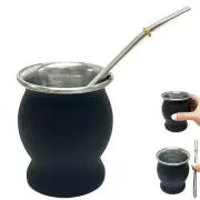 Painted Black this Argentine Yerba Mate Gourd Tea Cup Bombilla Straw Stainless