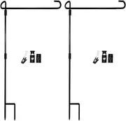 Garden Flag Stand-Holder-Pole with Garden Flag Stopper and Anti-Wind Clip 36.3"H x 16.5"W For USA Flag Or Season Garden Flags Keep Your Flags from Flying Away in High Winds(2 Pack)