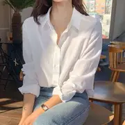 Long Sleeve Plain Button-Up Shirt White - S