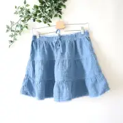 NEW Aerie Blue Gauze Cotton Drawstring Tiered Skirt Size Medium