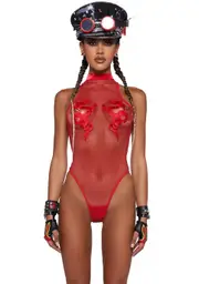 [Club Exx] Bad Luck Dragon Fishnet Bodysuit - Red