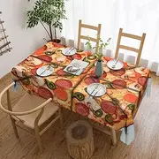 [QMNEHJ] Rectangle Tablecloth 54''x 72'' Wrinkle Resistant Waterproof Table Cover Farmhouse Table Cloth I Love Pizza Decorative Fabric Dining Table Cover for Kitchen Banquet Party