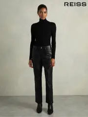 Reiss Black Verona Leather Slim-Leg Trousers (AD5019) | $810