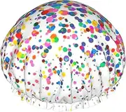 Colored Dots Art Print Various Activities Shower Cap Reusable Soft And Lightweight Bath Hair Cap Long Hair