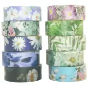 10 Rolls Spring Flowers Washi Tape Set Masking Decorative Tapes (Cold Tone)