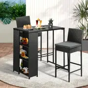 Livsip Outdoor Bar Set Table Stools 3-Piece Garden Furniture Dining Chairs Wicker Patio Setting