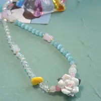 在飛比找Very buy優惠-原創設計飾品度假海邊出遊白水晶項鍊花朵可愛水藍色貓眼石鎖骨鏈
