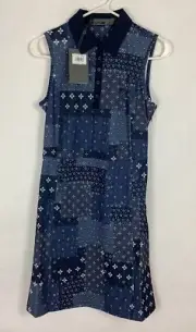 G/Fore G4 Boro Women’s Patchwork Pique Golf Polo Dress Sz 2 Blue G4LF23D15A New