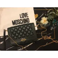 在飛比找蝦皮購物優惠-LOVE MOSCHINO💚墨綠色全皮菱格小鏈包內裡有拉鍊設